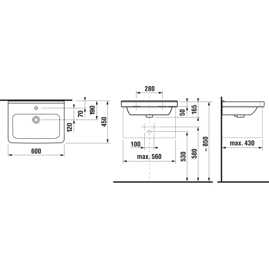 JIKA H8104230001041 - Seinale kinnitatav valamu CUBITO 60x45 cm keraamika/valge