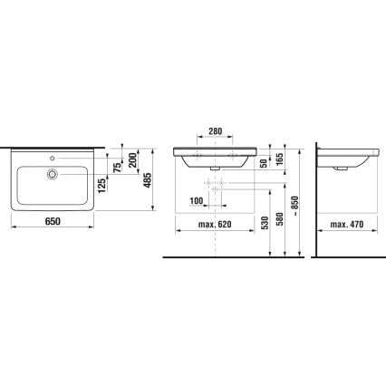 JIKA H8104240001041 - Seinale kinnitatav valamu CUBITO 65x48,5 cm keraamika/valge