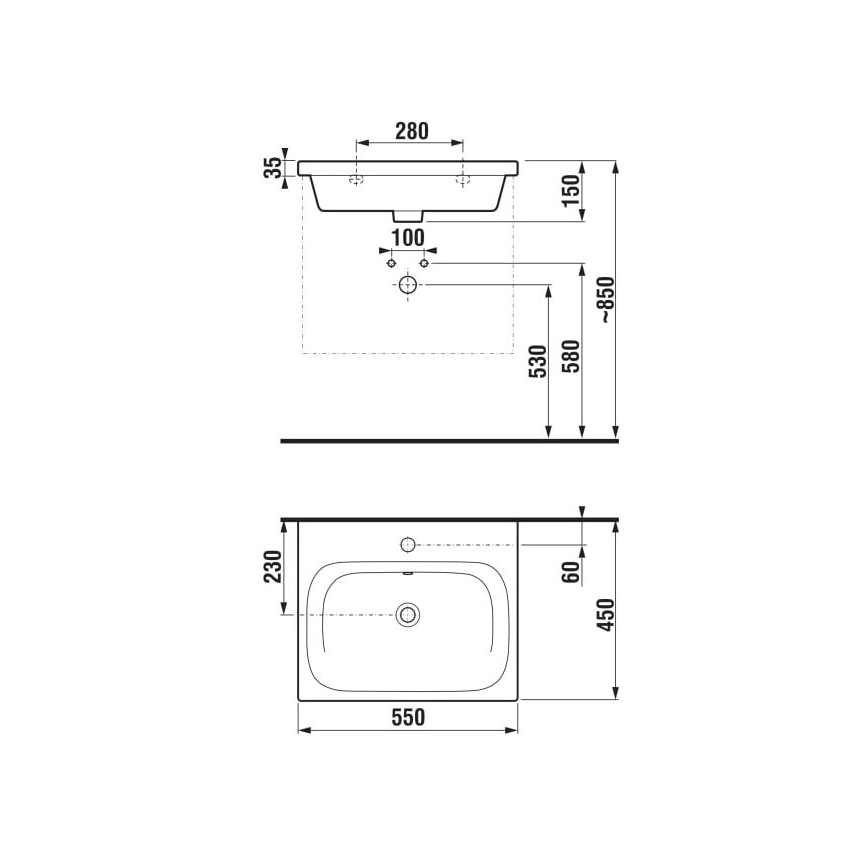 JIKA H8127120001041 - Seinale kinnitatav valamu MIO 55x45 cm keraamika/valge