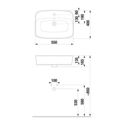 JIKA H8183827571041 - Laudale kinnitatav valamu LYRA 55x40 cm keraamika/mattvalge