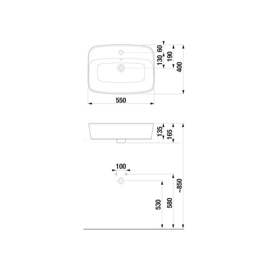 JIKA H8183827571041 - Laudale kinnitatav valamu LYRA 55x40 cm keraamika/mattvalge