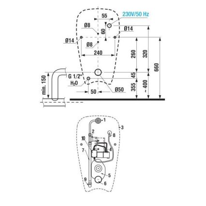 JIKA H8430700004901 - Pissuaar anduriga GOLEM 230V sisemine sisselase, tagumine äravool keraamika/valge