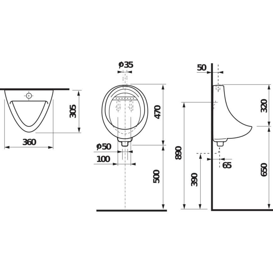 JIKA H8441000004401 - Urinal KORINT välisühendusega, alumine äravool, keraamika/valge