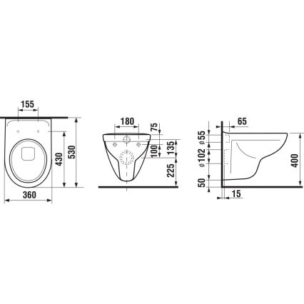 JIKA H8663810000001- Seinale riputatav WC LYRA keraamika/valge + WC-poti kaas LYRA duroplast/valge