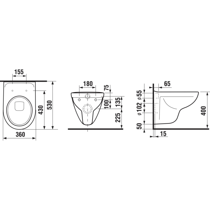 JIKA H8663810000001- Seinale riputatav WC LYRA keraamika/valge + WC-poti kaas LYRA duroplast/valge