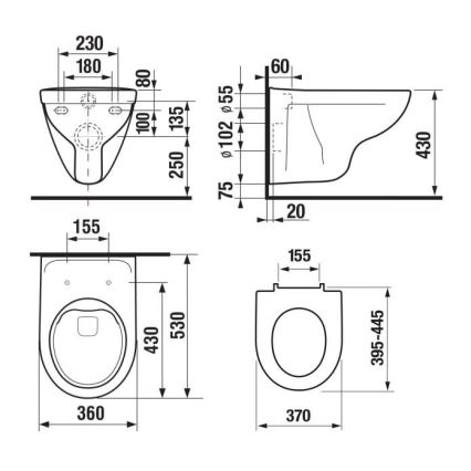 JIKA H8663840000001 - Seinale kinnitatav WC LYRA keraamika/valge + WC-poti kaas SoftClose LYRA duroplast/valge