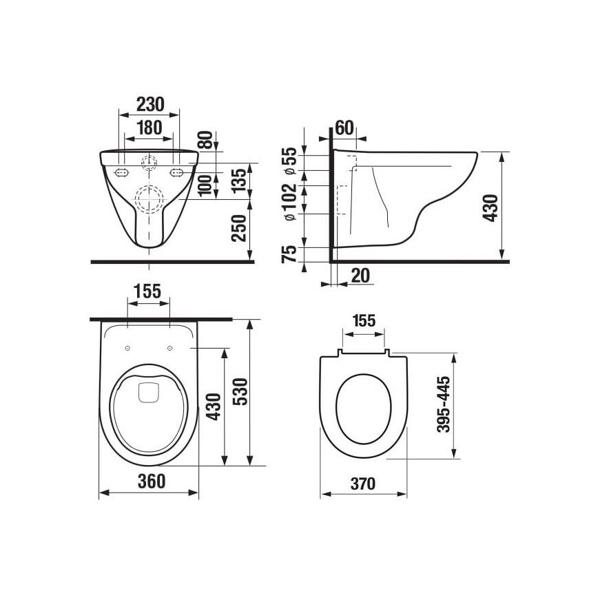 JIKA H8663840000001 - Seinale kinnitatav WC LYRA keraamika/valge + WC-poti kaas SoftClose LYRA duroplast/valge