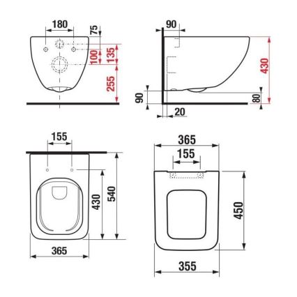 JIKA H8669540000001 - Seinapealne WC PURE keraamika/valge + WC-poti kaas SoftClose PURE duroplast/valge