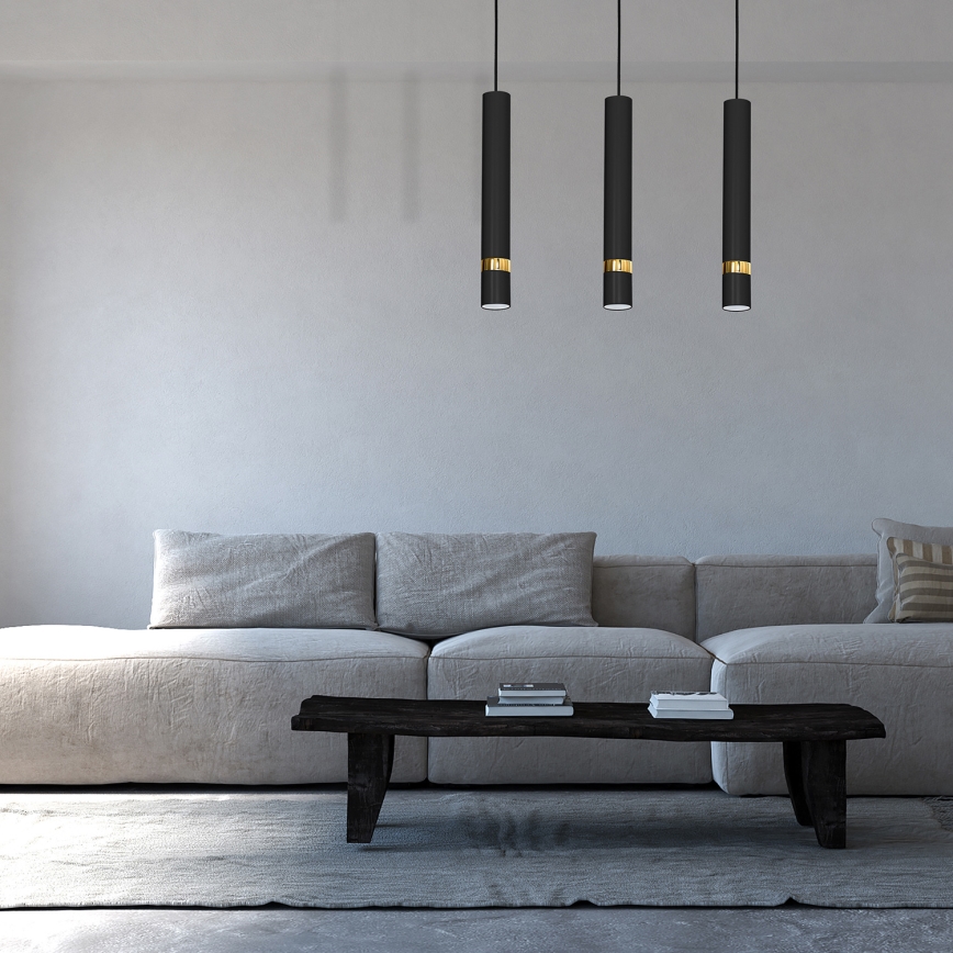 JOKER kaabliga ripplühter 3xGU10/25W/230V must/kuldne