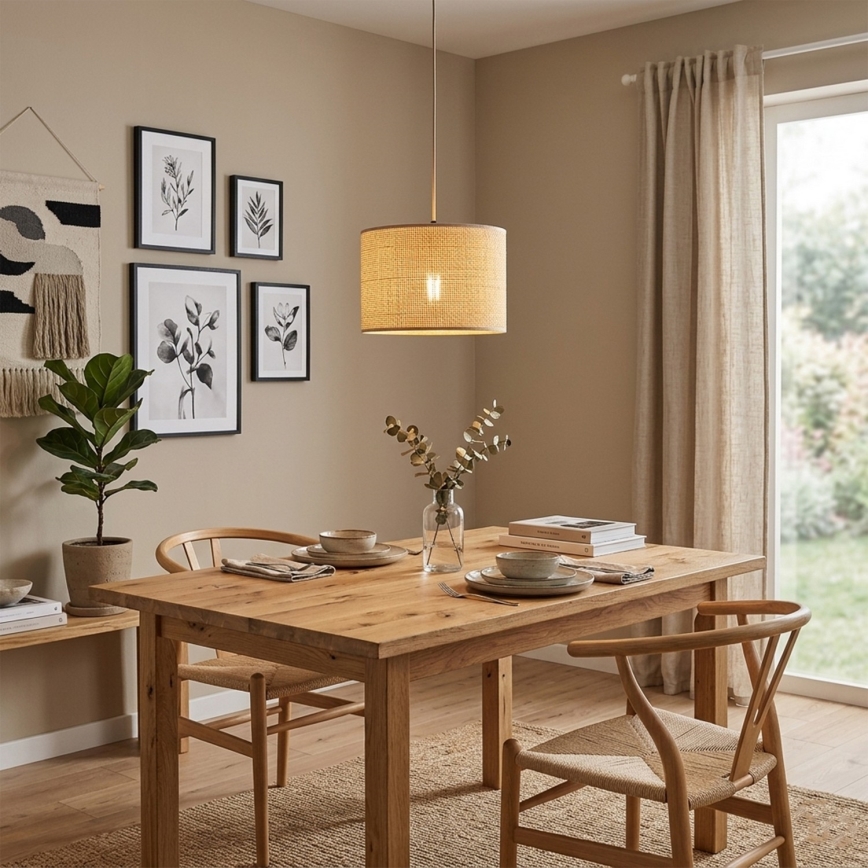 Juhtmega ripatslamp AIDA 1xE27/15W/230V, läbimõõt 35 cm, tamm/rafia