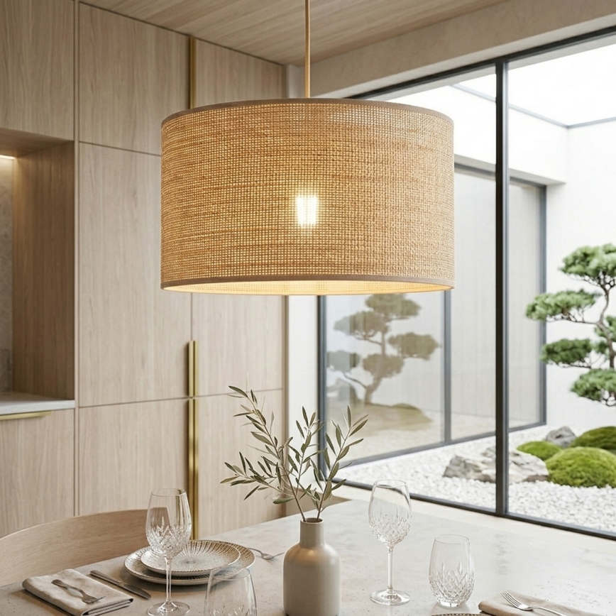 Juhtmega ripatslamp AIDA 1xE27/15W/230V, läbimõõt 35 cm, tamm/rafia