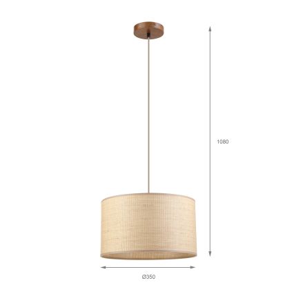 Juhtmega ripatslamp AIDA 1xE27/15W/230V, läbimõõt 35 cm, tamm/rafia