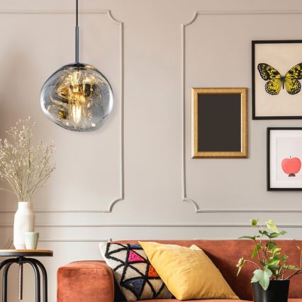 Juhtmega ripatsvalgusti CRUMPLED 1xE27/24W/230V, läbimõõt 18 cm, suitsuhall