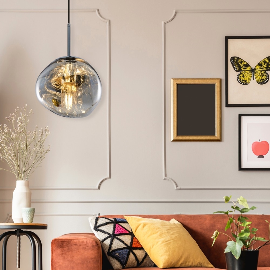 Juhtmega ripatsvalgusti CRUMPLED 1xE27/24W/230V, läbimõõt 18 cm, suitsuhall