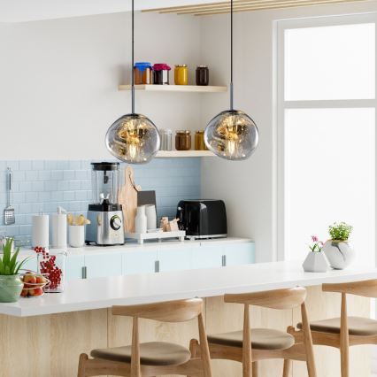 Juhtmega ripatsvalgusti CRUMPLED 1xE27/24W/230V, läbimõõt 18 cm, suitsuhall