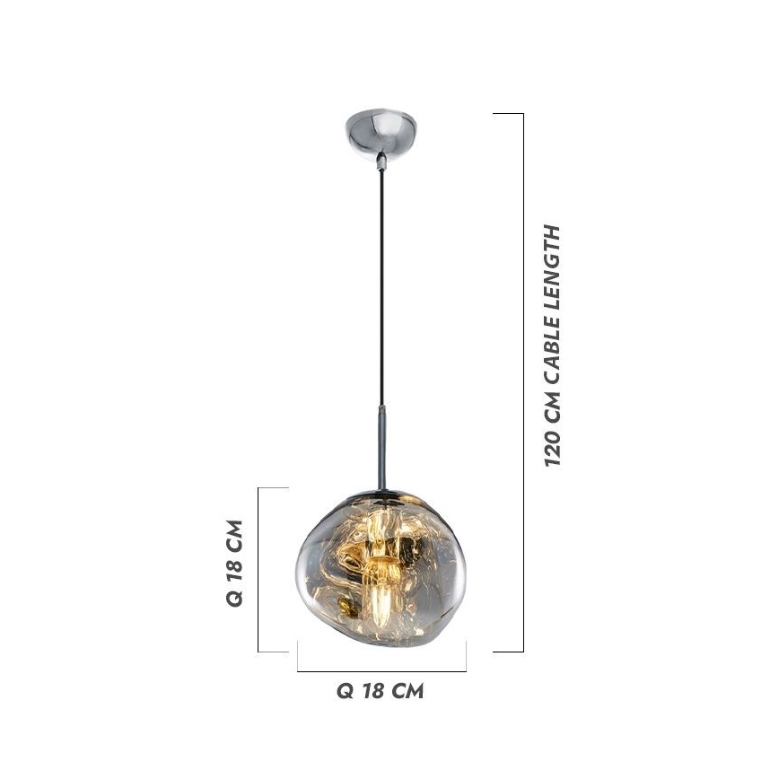 Juhtmega ripatsvalgusti CRUMPLED 1xE27/24W/230V, läbimõõt 18 cm, suitsuhall