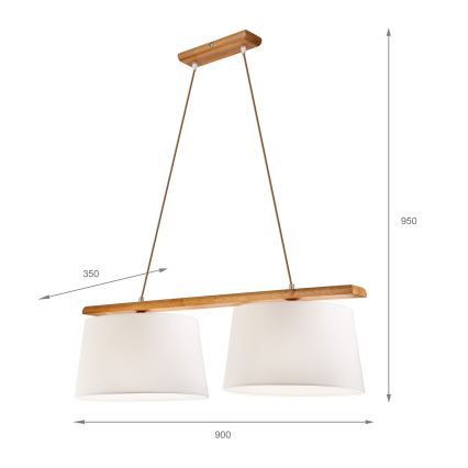 Juhtmega ripplamp AIDA 2xE27/60W/230V, läbimõõt 35 cm, tammeviimistlus