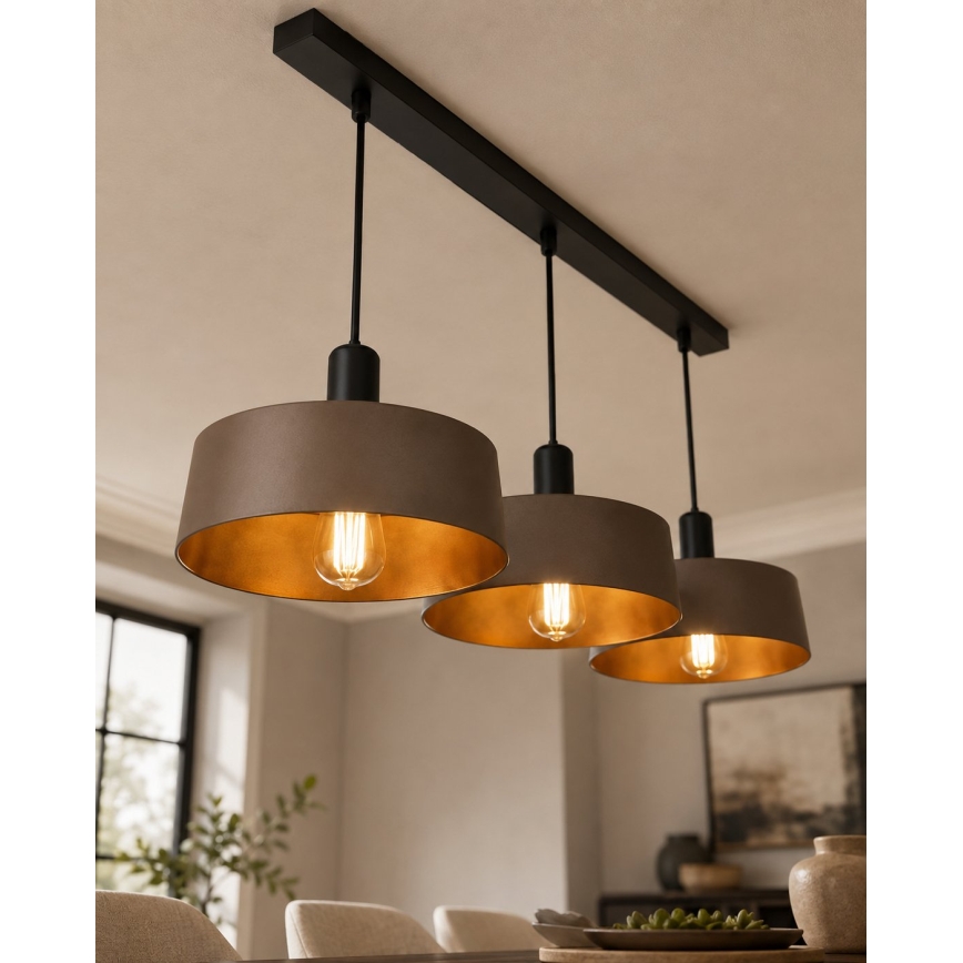 Juhtmega ripplühter HAKI 3xE27/60W/230V pruun/must
