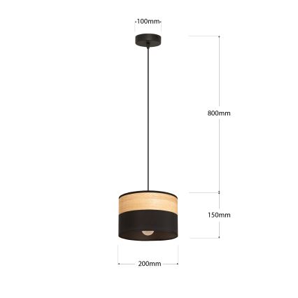 Juhtmega rippvalgusti ALBA 1xE27/15W/230V läbimõõt 20 cm must/pruun