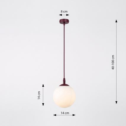 Juhtmega rippvalgusti COSMO 1xE14/10W/230V läbimõõt 14 cm punane/valge