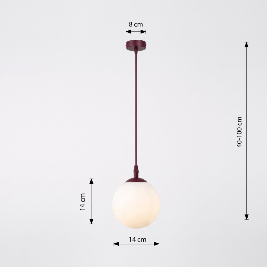 Juhtmega rippvalgusti COSMO 1xE14/10W/230V läbimõõt 14 cm punane/valge