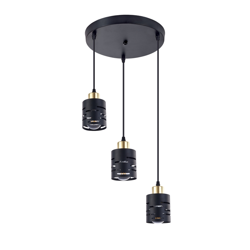 Juhtmega rippvalgusti ELEN 3xE27/35W/230V läbimõõt 29 cm must/kuldne