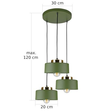 Juhtmega rippvalgusti IGNIA 3xE27/60W/230V, roheline