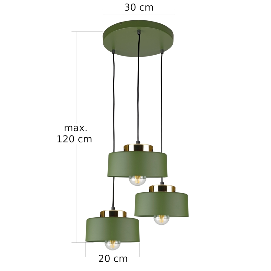 Juhtmega rippvalgusti IGNIA 3xE27/60W/230V, roheline
