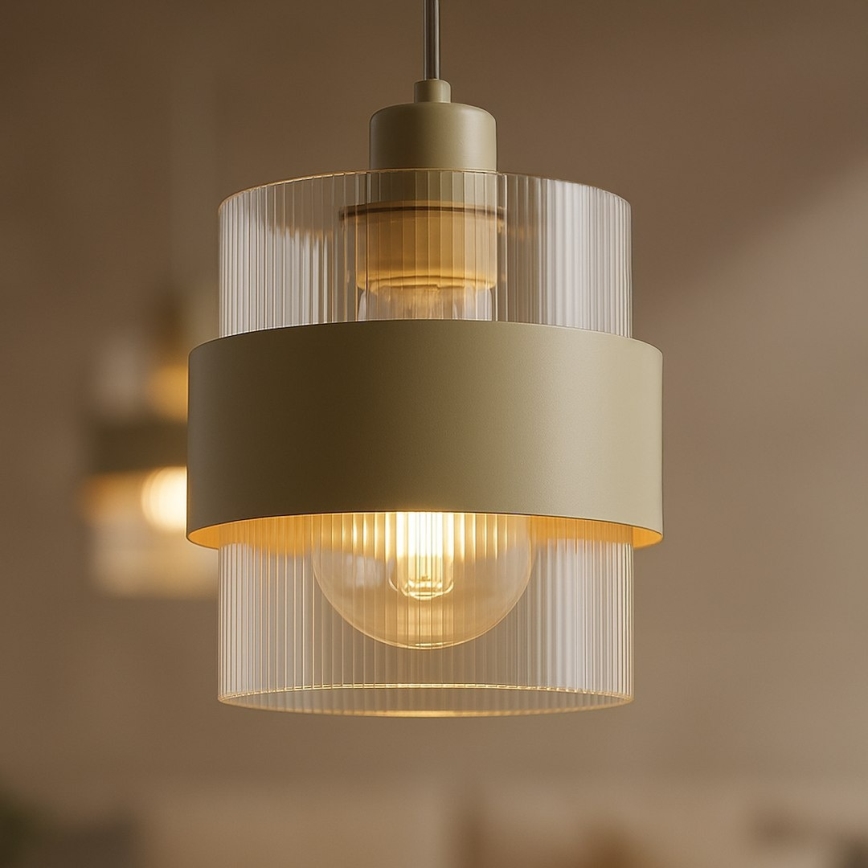 Juhtmel riputatav lühter VALENTINO 1xE27/15W/230V beež/läbipaistev