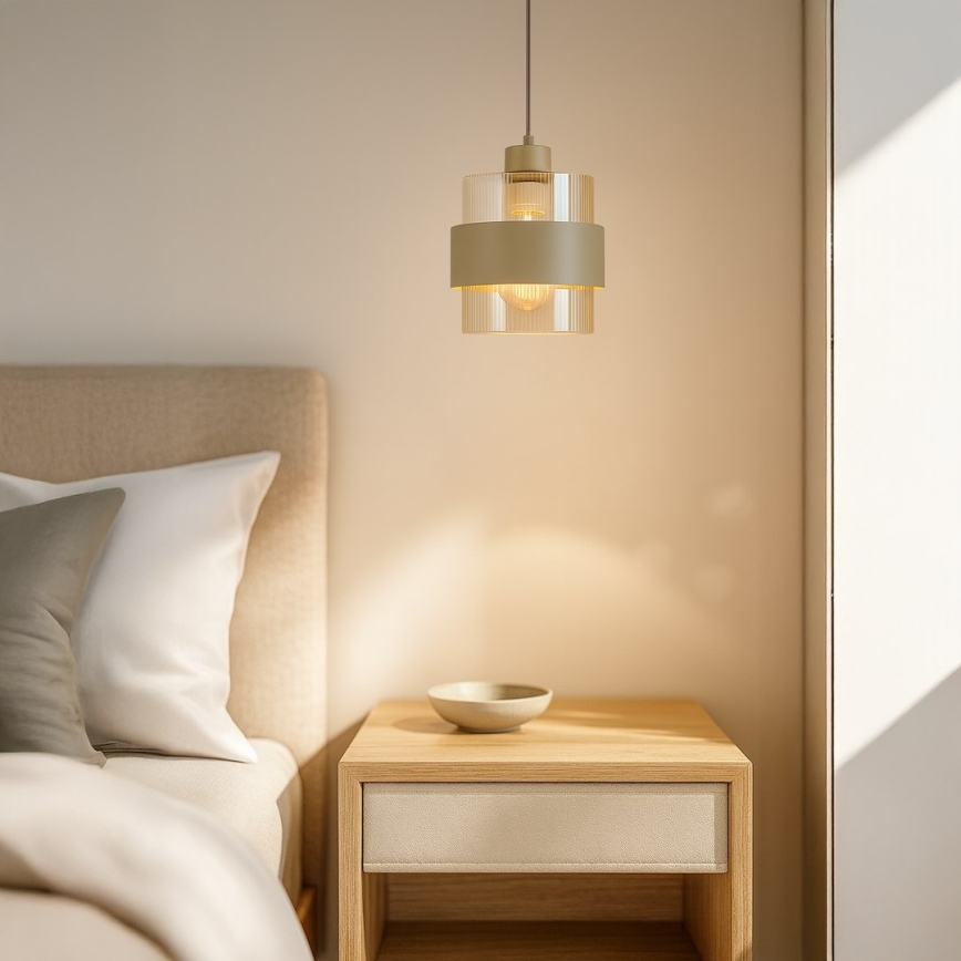Juhtmel riputatav lühter VALENTINO 1xE27/15W/230V beež/läbipaistev