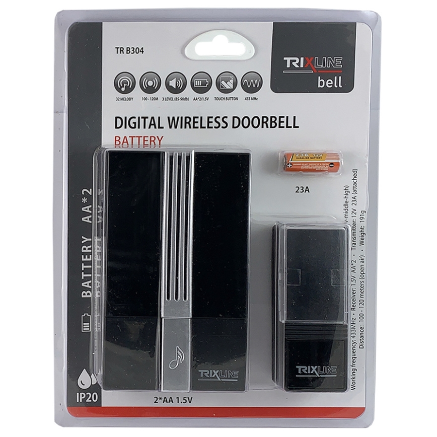 Juhtmevaba uksekell BELL 1x23A + 2xAA must