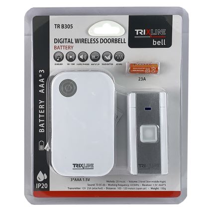 Juhtmevaba uksekell BELL 1x23A + 3xAAA valge