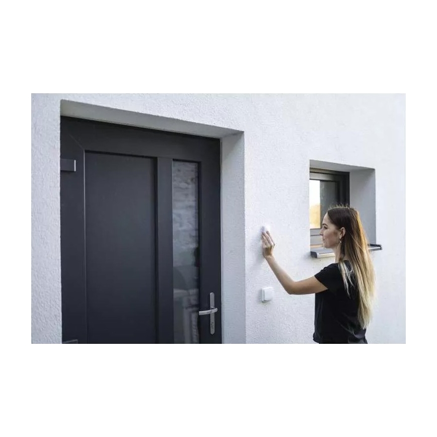 Juhtmevaba uksekell pistikuga 230V + 1xCR2032 IP44 valge