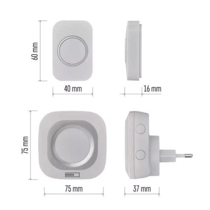 Juhtmevaba uksekell pistikuga 230V + 1xCR2032 IP44 valge