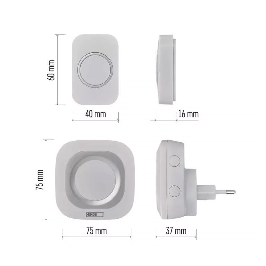 Juhtmevaba uksekell pistikuga 230V + 1xCR2032 IP44 valge