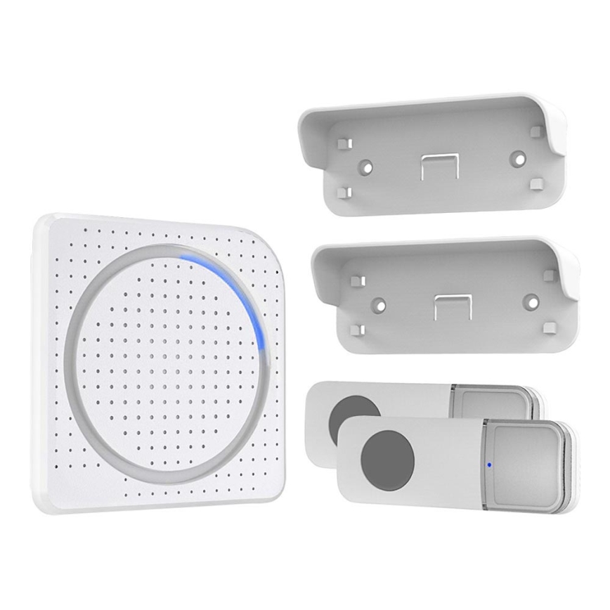 Juhtmevaba uksekell pistikuga 230V + 2x nööp 2xCR2032 IP56 valge