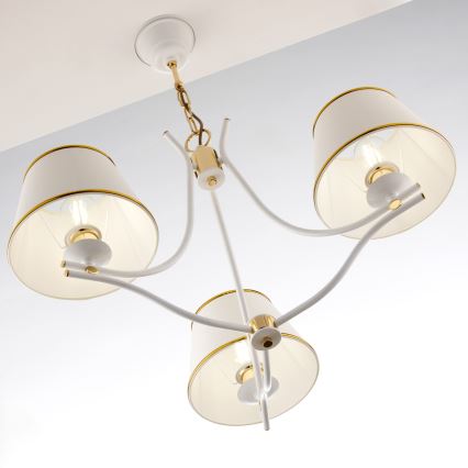 Jupiter 2085 - Ahelaga rippuv lühter SAMBA 3xE27/15W/230V valge/kuldne