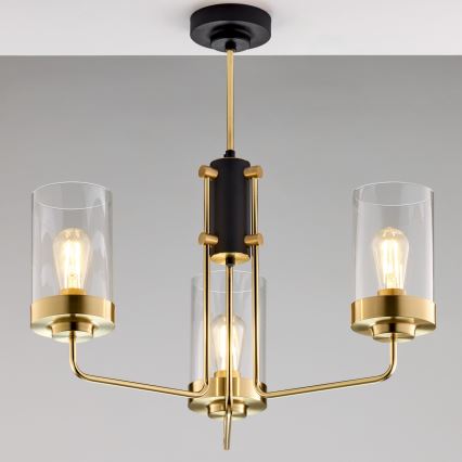 Jupiter 2087 - Varrega lühter RAMIREZ 3xE27/15W/230V kuldne/must