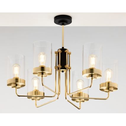 Jupiter 2089 - Varrega kroonlühter RAMIREZ 6xE27/15W/230V kuldne/must