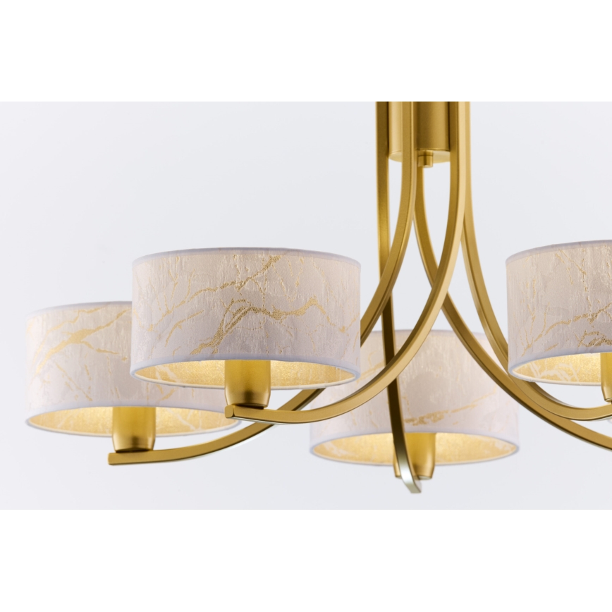 Jupiter 2097 - Kettidega lühter ARTHUR 5xE27/15W/230V valge/kuldne/marmorimustriga