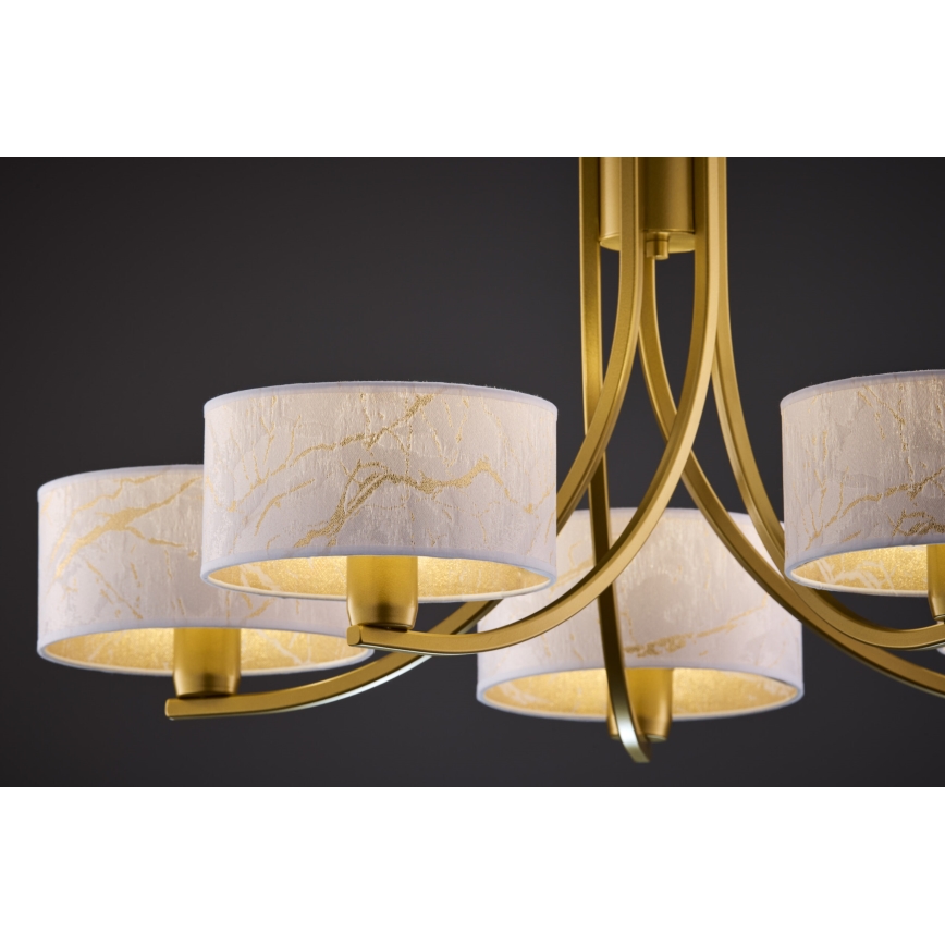Jupiter 2097 - Kettidega lühter ARTHUR 5xE27/15W/230V valge/kuldne/marmorimustriga