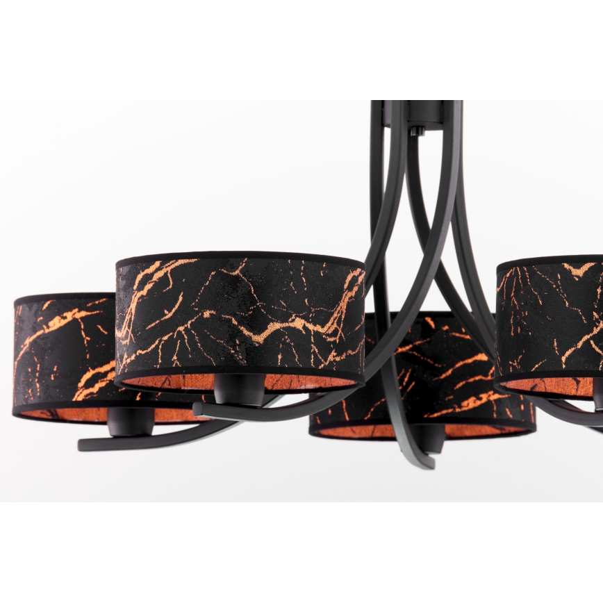 Jupiter 2107 - Ketiga rippuv lühter ARTHUR 5xE27/15W/230V must/oranž/marmori dekor