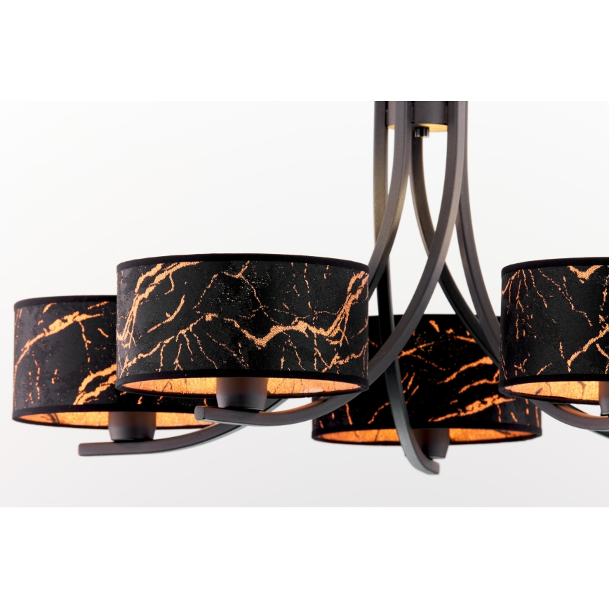 Jupiter 2107 - Ketiga rippuv lühter ARTHUR 5xE27/15W/230V must/oranž/marmori dekor