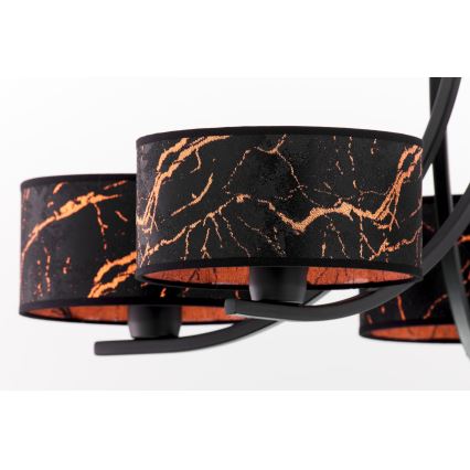 Jupiter 2107 - Ketiga rippuv lühter ARTHUR 5xE27/15W/230V must/oranž/marmori dekor