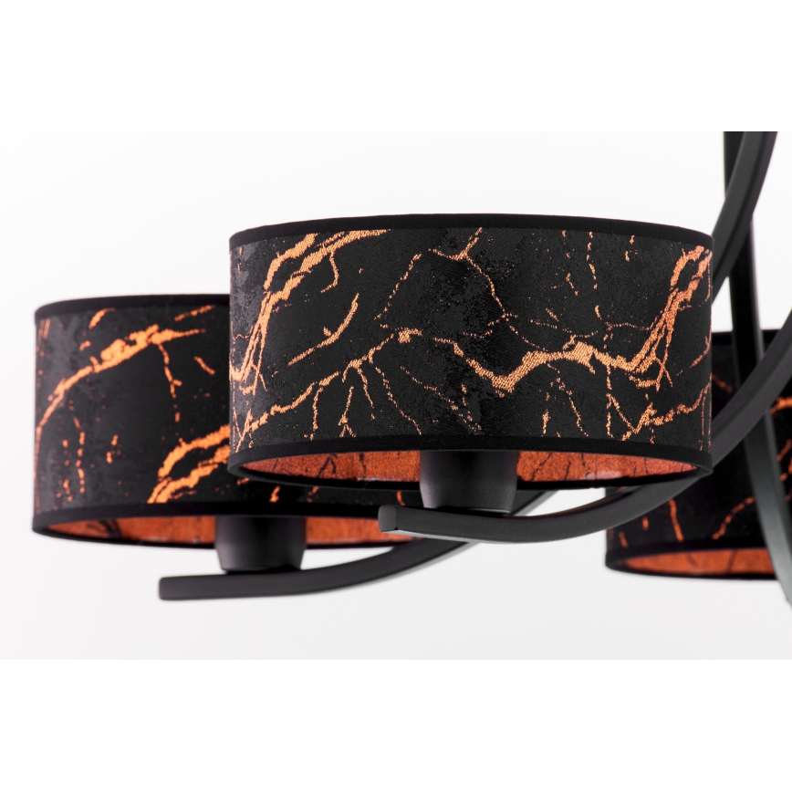 Jupiter 2107 - Ketiga rippuv lühter ARTHUR 5xE27/15W/230V must/oranž/marmori dekor