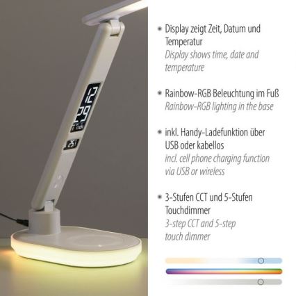 JUST LIGHT. 11018-16 - LED RGBW Dimmerdatavalgus puudutusjõu lamp juhtmita laadimisega TINA LED/4W/230V valge