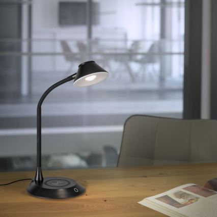 JUST LIGHT. 14414-18 - LED hämardatav painduv puutetundlik lauavalgusti traadita laadimisega PUCKI LED/4,5W/230V must