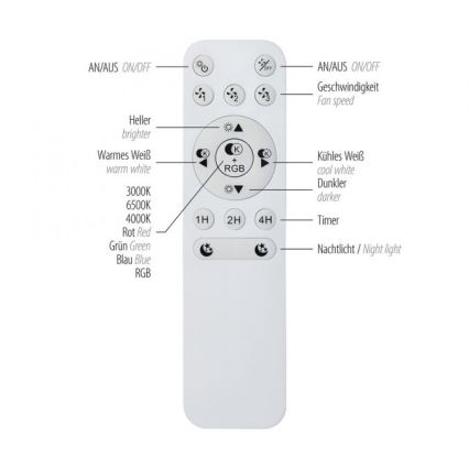 JUST LIGHT. 14447-18 - LED RGBW Hämardatav laeventilaator koos valgusega LENO LED/44W/230V 3000-6500K läb. 48,6 cm valge + kaugjuhtimispult