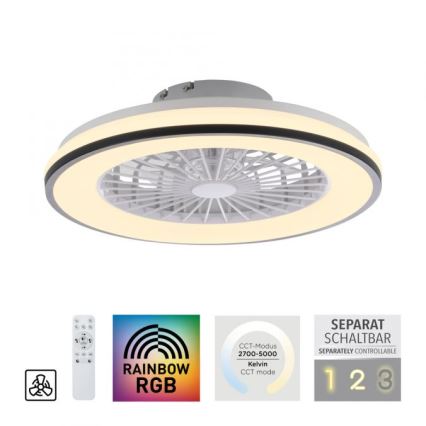 JUST LIGHT. 14447-18 - LED RGBW reguleeritav laeventilaator valgusega LENO LED/44W/230V 3000-6500K läbimõõt 48,6 cm valge + kaugjuhtimispult