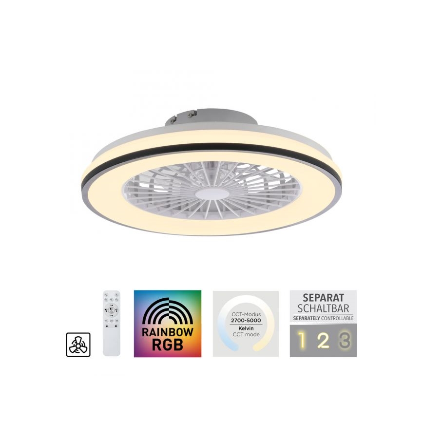 JUST LIGHT. 14447-18 - LED RGBW reguleeritav laeventilaator valgusega LENO LED/44W/230V 3000-6500K läbimõõt 48,6 cm valge + kaugjuhtimispult